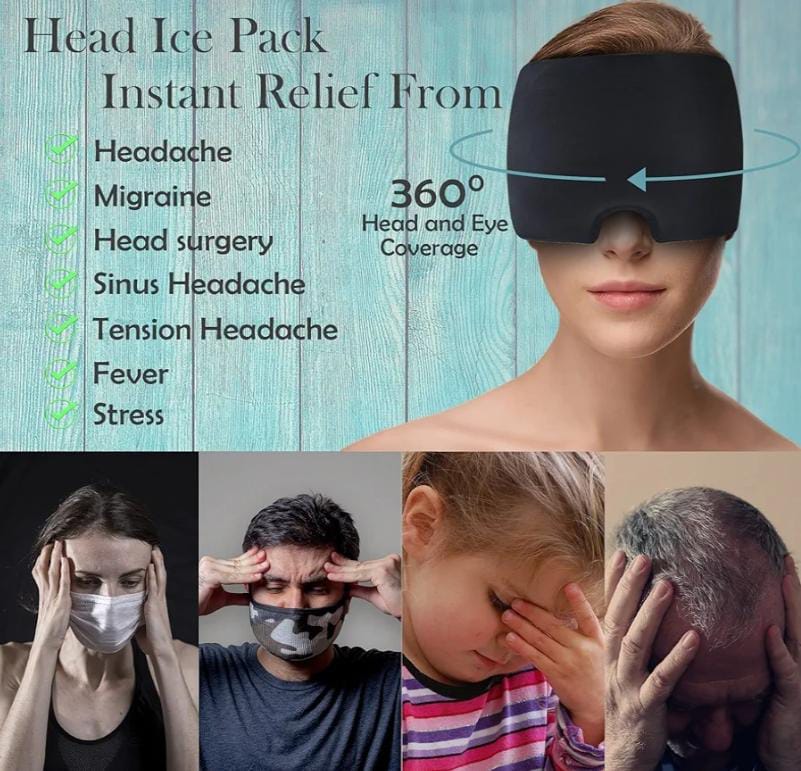 TheraRelief 360° Migraine & Headache Relief Ice Mask – Cooling Gel Head Wrap for Stress, Tension, Sinus & Eye Pain