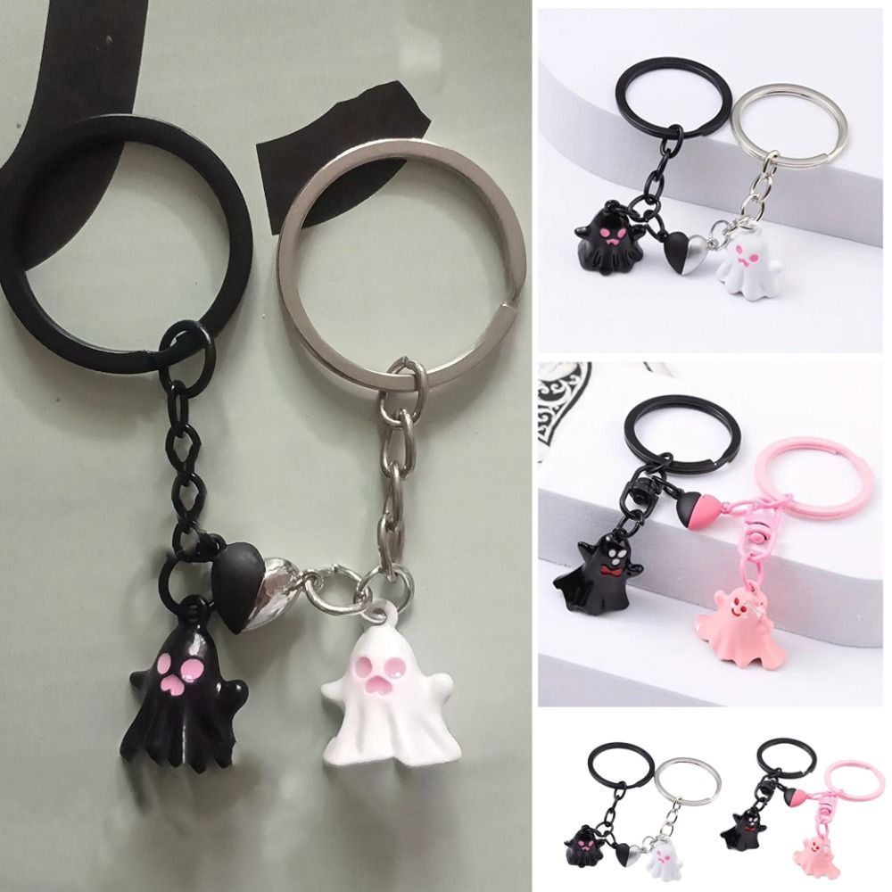 Unique Bag Hanging Halloween Ghost Keychain Cute Couple Magnetic Ghost Pendant Lovers Ornaments Key Rings Key Decoration