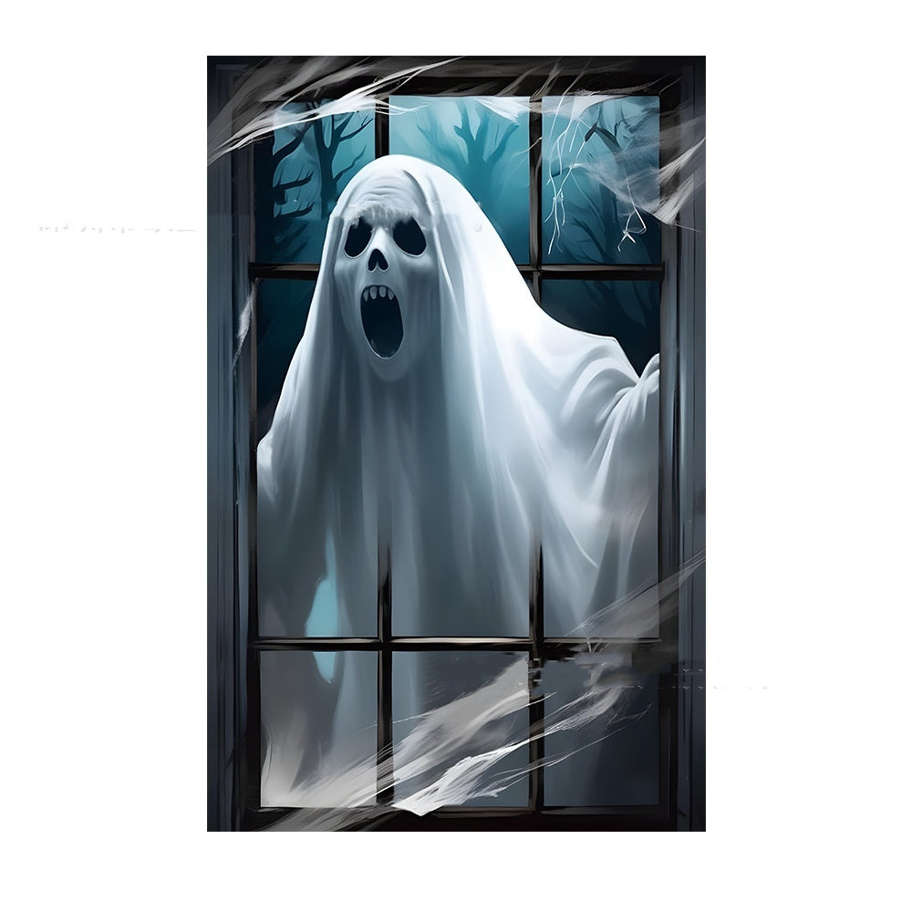 3D Holiday Halloween Horror Witch Window Cover Family Party Decoration Witch Zombie Ghosts Super Terrifying Photo Studio Backdrop Door Window Hanging Banner
